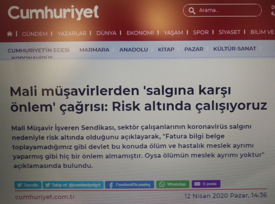 Mali Müşavirlerden 'Salgına Karşı Önlem' Çağrısı: Risk Altında Çalışıyoruz