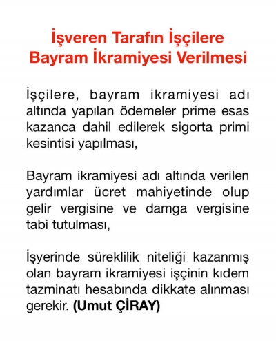 İşveren Tarafından İşçilere Bayram İkramiyesi Verilmesi