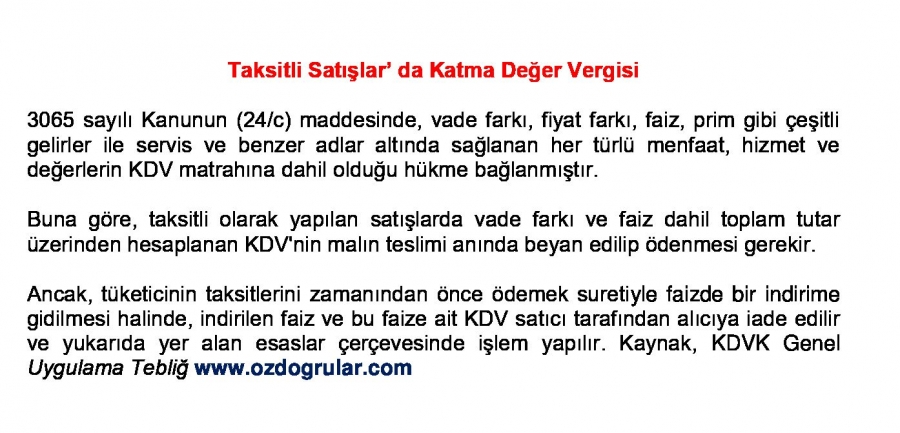 Taksitli Satışlarda KDV